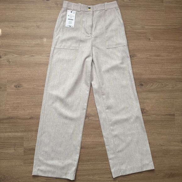 NWT Zara Women’s Straight Leg Pants Light Beige Workwear Style Size M 28 - Picture 9 of 9